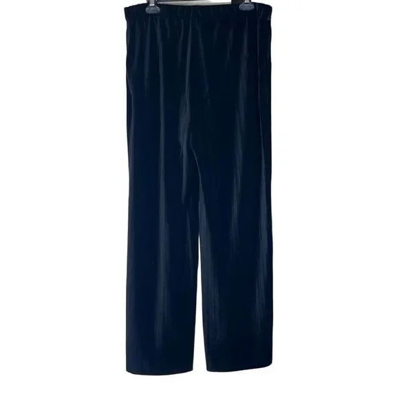 St John Large Black Silver Metallic Velvet Pull On Pants Pockets Stretch‎ Dressy